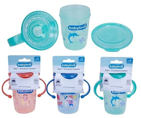 Genérico Pack de 3 Vasos Antiderrames Entrenamiento para bebes de 6 meses Borde a Prueba de Derrames de 360° (Con Asas(200ml))