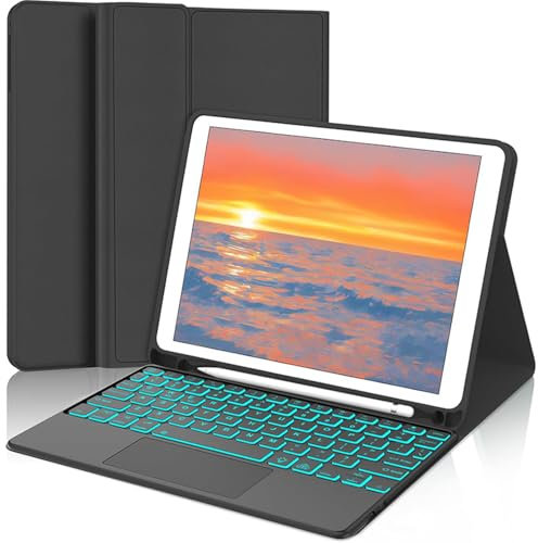 FAYGAOAI Étui Clavier pour iPad 10.2 9ème/8ème/7ème Gen & Air 3,Pro 10.5, Rétroéclairé 7 Couleurs, Pavé Tactile Intelligent, Clavier sans Fil Magnétique Détachable avec Support S Pen,Noir