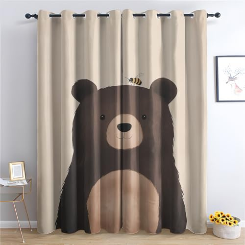 Luxfieo Bär Vorhänge Kinder Süße Cartoon Braunbär Vorhang Blickdicht Gardinen Verdunklungsvorhänge mit Ösen Thermovorhang für Wohnzimmer Schlafzimmer Fenster Deko 2er Set H 220 x B 140 cm T#358