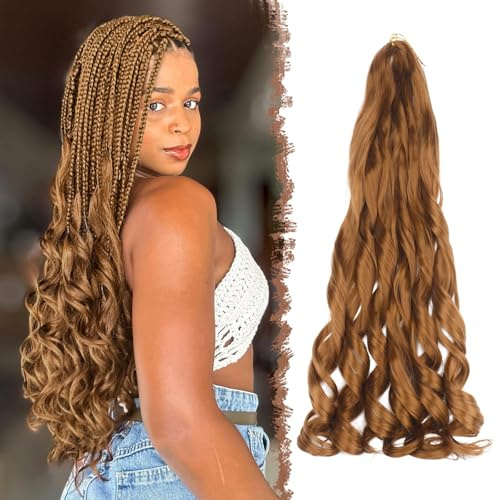 FESHFEN French Curls Braiding Hair Auburn Kunsthaar Einflechten Extensions | 3 Packs 60 cm Crochet Braids Extension Loose Wave Bouncy Haarverlängerung Locken Pre Stretched Braided Extensions für Damen