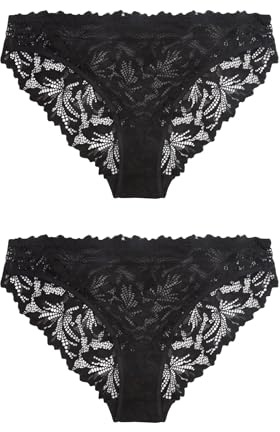 NEXT Damen 2er-Pack Komfort Spitzenslips, hohes Bein Schwarz 48