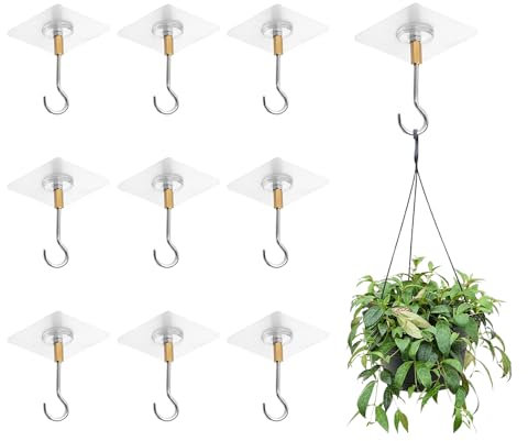 YZROHYI 10 PCS Ganchos de Techo Adhesivos,Ganchos de Techo Autoadhesivo para Colgar,Gancho Techos Sin Taladrar Plantas,Adhesive Hooks Ceiling,Colgadores de Techos para Plantas,Gancho Lampara Colgante