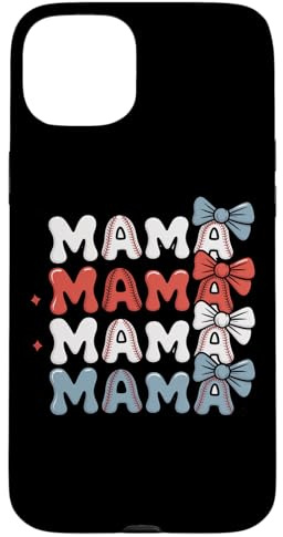 Mama Baseball Stitch Bow Mama Mama Case for iPhone 15 Plus