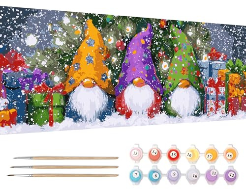 Reofrey Peinture Numero Adulte Peinture Enfants Grand Format Noël | Peinture par Numéros Kits XXL Nains | Set Peinture Acrylique DIY avec Pinceaux | 30x80 cm sans Cadre