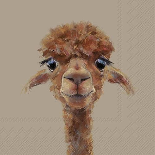 IHR Ideal Home Range Servietten - Motiv : Alpaca Fernando brown - Alpaka - Lunch 33x33 cm - 20 Stück - L1100630