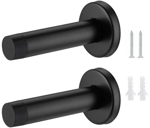Black Door Stop, 2 Pack Door Stoppers for Skirtings, Wall Protection and Noise Reduction Solution, Modern Matte Finish for Home and Office Use