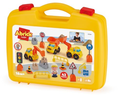 Ecoiffier - Mallette Enfant Véhicules de Chantier - Engins Personnage Panneaux Et Accessoires Inclus - Jeu d'imitation - Dès 18 Mois - Jouet pour Enfant - 3358 - Garantie France Origine