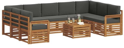vidaXL Sofagarnituren 10 pcs Natur und Anthrazit Massivholz Akazie, Moderner Garten-Sofa, robuster Sitzbereich, stilvolle Lounge-Möbel für entspannte Terrasse