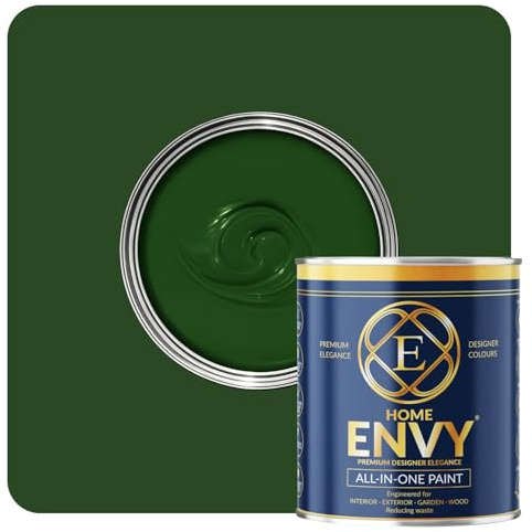 ENVY All-in-One Paint - High Coverage Paint for Interior & Exterior Walls, Wood & Furniture | Multi Surface Paint & Primer | Designer Colours For All Walls - Racing Green Heritage - 1L - Matt