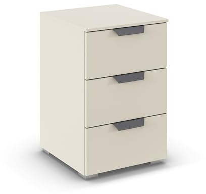 Rauch Möbel ADITIO, Nachttisch, Farbe Beige, Maße 40x61x42 cm | Nachtkommode im modernen Look, 3 Schubladen, Soft-Close, für Schlafzimmer, Jugendzimmer, Kinderzimmer, Gästezimmer