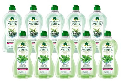 Maison Verte - Maxi Duo Pack Liquide Vaisselle - Eucalyptus & Thé vert Lot de 5 - Thym & Basilic Lot de 5