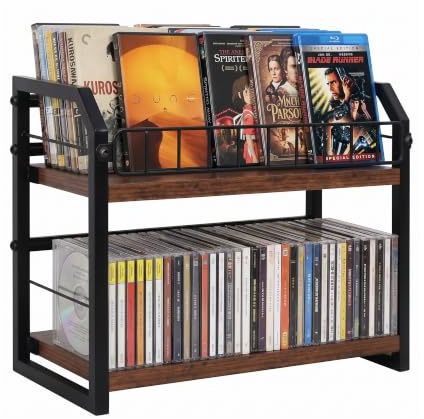 Lifegogo 2-Tier CD Holder Storage Rack - Retro Walnut Desktop DVD Shelf | Capacity for 60 Standard Discs Ideal Organiser for Music Enthusiast Collection
