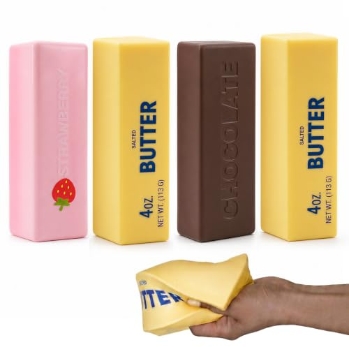 4 stycken smörsquishy, klämleksak, fidgetleksaker, choklad anti-stressleksaker, jordgubbe Squeezy Squishy, smör klämleksak, för dekompression och ångestlindring