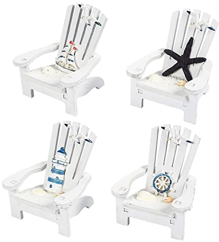 Juvale 4 Stück Mini Holzstuhl Ornament Strand Dekor nautische Dekoration für Puppenhaus Home Office Schreibtisch Badezimmer Schlafzimmer Dekor, 10,2 x 9,5 x 9,5 cm