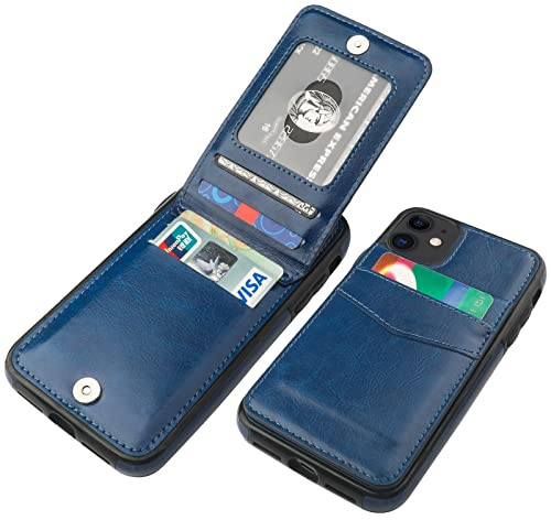 KIHUWEY Compatible with iPhone 11 Case Wallet with Credit Card Holder, Premium Leather Magnetic Clasp Kickstand Heavy Duty Protective Cover for iPhone 11 6.1 Inch(Blue)