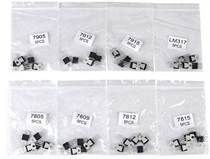 Jarchii Transistor-Set, 40 Stk., 8 Typen (7805, 7809, 7812, 7815, 7905, 7912, 7915, LM317), JFET, N-Kanal, Erschöpfungsmodus, A/Breitbandverstärkung, Rechteckig, 28.8 x 10 mm, 73 g, 40 Stk.
