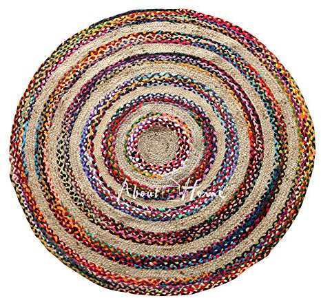 About Home Jute-Baumwollteppich, handgefertigt, geflochten, rund (180 cm rund, 1,8 m rund)