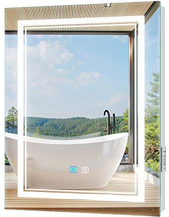 Tokvon® Picasso Bathroom Mirror with LED Light 500 x 700mm, 3 Colors Dimmable LED, Shaver Socket, Anti Fog Demister, Touch Sensor, Wall Mounted Aluminum