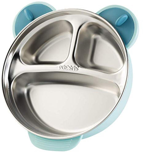 TOYANDONA Vaisselle Bébé Assiettes 3 Compartiments avec Couvercle Isolant en Acier Inoxydable Bol D'alimentation pour Tout-Petits Bébés Enfants Enfants Bleu