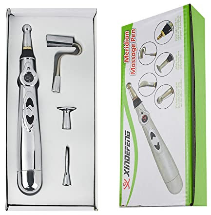 Coriver 5-in-1-Akupunkturstift, elektronischer Meridian-Massagestift Energy Pen, Body Heal Massagetherapie-Instrument Schmerzlinderungs-Massagewerkzeug mit 5 Massageköpfen