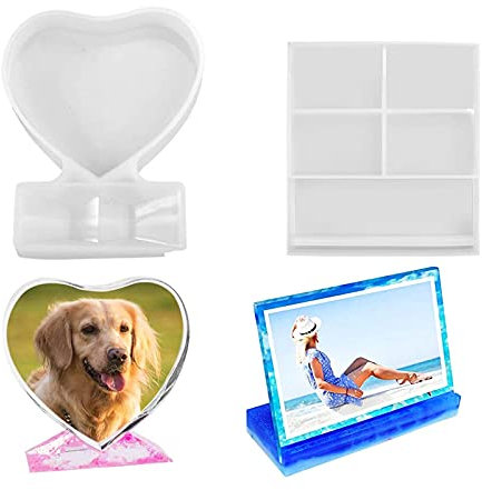 2 Stück Fotorahmen Harzformen Quadrat Bilderrahmen Formen Kilderrahmen Epoxidharz Herzförmig Silikonform Gießform DIY Harz Casting Formen Epoxidharz Personalisierte Fotorahmen für Home Decor