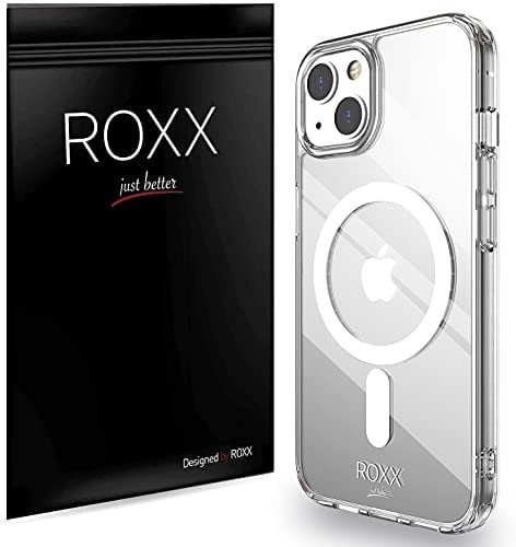 Roxx Antigelb Clear Case Hardcase Hülle | Kompatibel mit iPhone 13 6,1 Zoll | 9H Kratzfeste Glasrückseite | Kompatibel mit MagSafe Zubehör