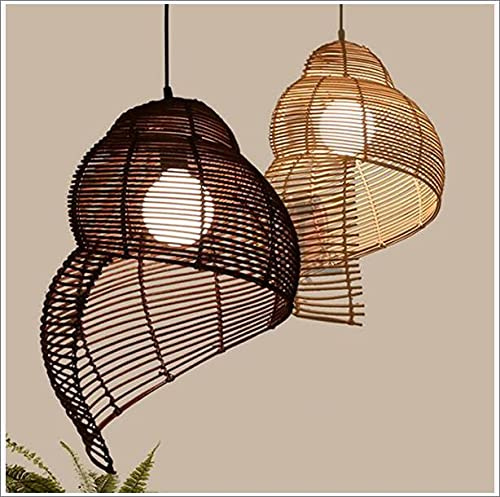 Kreative Hängeleuchten Muschel Gewebt Kronleuchter Pendellampe E27 Gewebt Rattan Höhenverstellbar Pendelleuchte Industrie Esszimmer Lichter Wohnzimmer Kinderzimmer Cafe Esszimmer lampe,Woodcolor,25CM