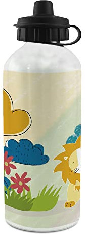 LolaPix Borraccia per bambini con cannuccia. Bottiglia personalizzata. Borraccia per bambini. Bottiglia personalizzata in alluminio. Con 2 tappi di chiusura. Leone per bambini
