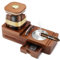 SEMKONT Zigarren-Humidor und Aschenbecher-Set, Holztablett mit Acryl-Humidorglas, Schneiderhalter, Schublade, Schlitz und Zigarrenschneider-Zubehör, Geschenk-Sets für Männer (braun-quadratisch)