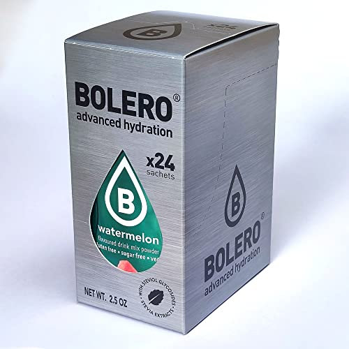 Bolero Drink 24 Bustine 3 gr grammi Sticks Frutta Preparato Polvere Solubile Per Bevanda Fresca in Acqua Prodotto, 72 grammi dolcificato alla stevia (Watermelon)