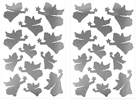 Oblique Unique® 24 Weihnachts Sticker Engel mit Stern metallisch glänzende Aufkleber für Weihnachten Xmas Geschenk Deko DIY Weihnachtsdeko (Silber)