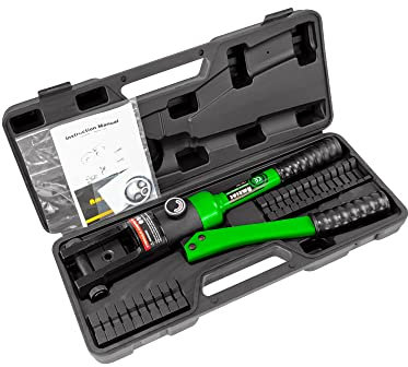 AMZCNC Hydraulische Draht-Crimper Batterie-Kabelschuh-Terminal-Crimpzange mit Standard-US-Kabelschablonen, Crimpen von 6 AWG bis 600 MCM, Kabel-Crimpzange mit 13 Paar Standard-US-Kabelschablonen