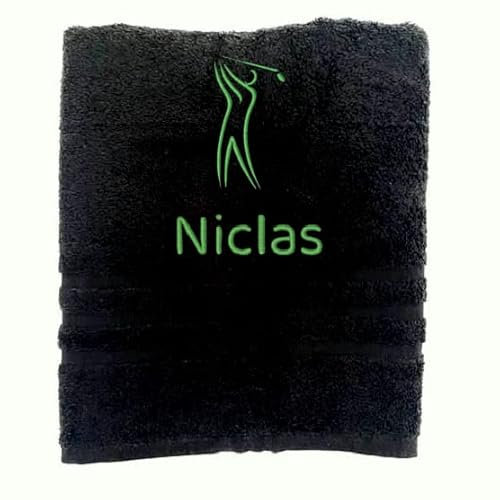 Personalisiertes Handtuch mit Namen Schön gestickter Sport Name Handbadetuch 100% Baumwollhandtuch Sportliche Motive Personalized Custom Towel with Name (140 x 70 cm, Golf)
