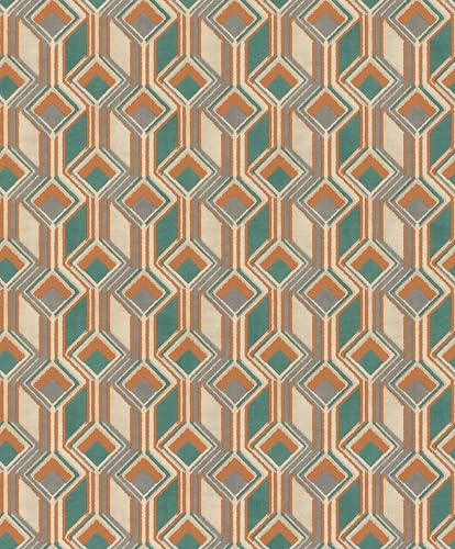 Rasch Vliestapete Orange Beige Petrol Grafisch Rauten Quadrate 746525