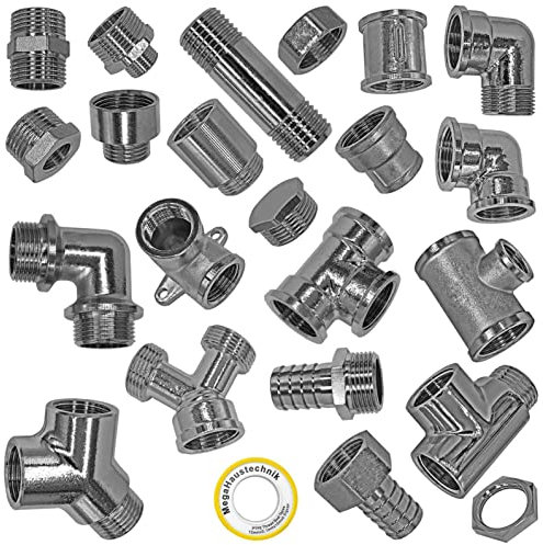 Chrom Fittings aus Messing alle Sorten | 3/8 bis 1 Zoll | Zubehör Gewindefittings Fitting > Winkel 90 Grad IG-AG | 1/2 Zoll