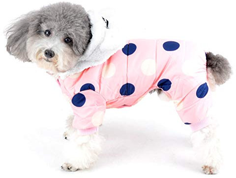 Polka Dot Small Dog Jacket with Bear Hood Fleece Lined Coat Hoodie Warm Padded Pet Outdoor Parka Rompers Outfits Cold Weather Snowsuit Chihuahua Teacup Toy Poodle Costume Black L/139 ( Color : Pink ,
