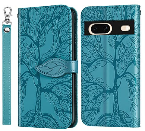 Rostsant Handyhülle für Google Pixel 7a 5G Geprägter Baum PU Leder Klapphüllen Brieftasche Tasche Hülle für Google Pixel 7a 5G - Blau