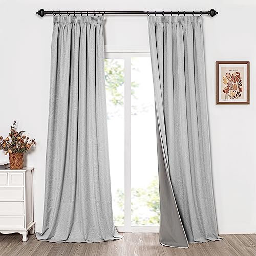 MYSKY HOME Vorhänge Blickdicht Kräuselband Gardinen Schlafzimmer Thermovorhang Kälteschutz Lange Verdunkelung, Höhe 260 x Breite 140cm, Hellgrau, 2er-Set