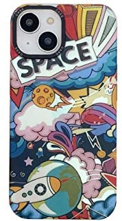 Yonds Queen for iPhone 14 Cute Case, Cool Cartoon Astronaut Space Moon Rocket Laser Glitter Bling Design Stylish IMD Bumper Shockproof Anti-Slip Protector Fashion Case (Rocket, iPhone 14)