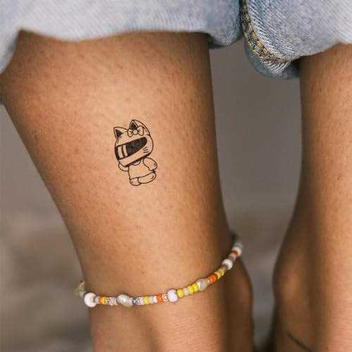 Inkster® Süße Biker Katze Tattoo | Temporäres Tattoo mit EU-Kosmetikzertifizierung | wasserfest + vegan | revolutionäres 2-Wochen-Tattoo | Fake Tattoos und Klebetattoos für Erwachsene