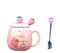 Soulnioi Cute Ceramic Mug Strawberry Cup with Lid and Spoon, Kawaii Cup for Tea Milk, Gifts for Girls/Women (Pink Strawberry)
