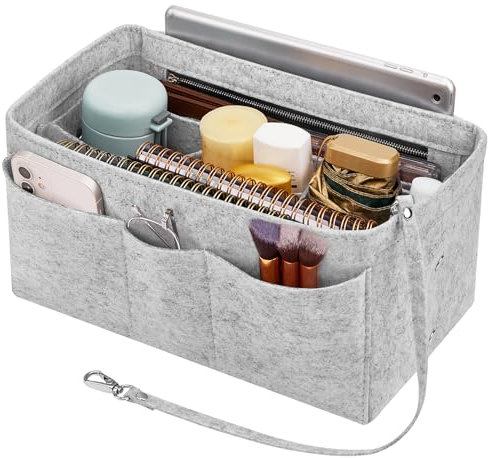 Enbagold Handtaschen Organizer Filz Taschenorganizer für Frauen Handtasche, Tasche Organizer Shopper mit Mehreren Taschen, Innentasche für Handtaschen,Grau,XL