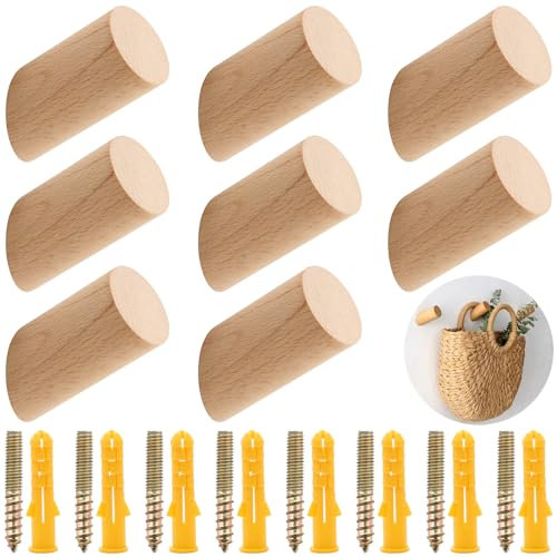 Juyibaao 8 ganchos de madera para abrigos, ganchos de pared de haya con tornillos, ganchos de pared de madera natural para pasillo, dormitorio y cocina