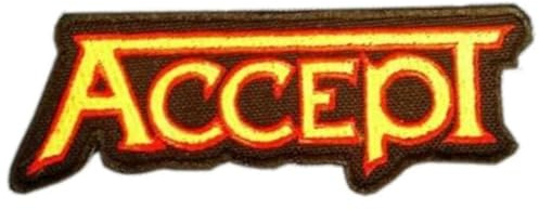 Patch zum Aufbügeln, 10 x 4 cm, Logo schwarz und gelb, Rock