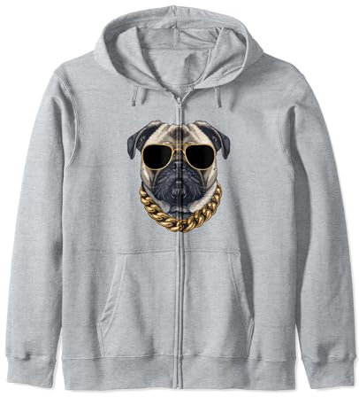 Mops mit goldener Kette und Sonnenbrille Hundeliebhaber Kapuzenjacke