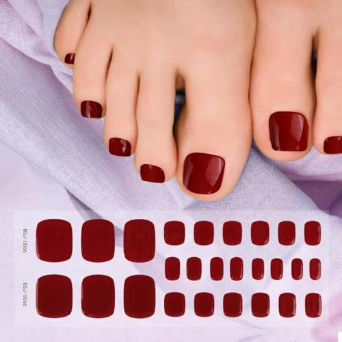 COLOFALLA 26 Stücke Nagelfolie Für Fußnägel Fußnagelfolie Härtend für Fußnagel Zehennägel UV Gelnagelfolie UV Fußnägel Zehnnägel Selbstklebend Nail Wraps UV Nagelaufkleber Nagel Kunst (weinrot)