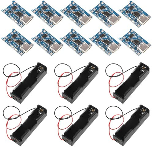 AITRIP 10 Stück Type-C USB 5V 1A 18650 Lithium Battery Charger Module Charging Board with Dual Protection Functions + 6 Stück Single Slot 3.7V 18650 Batteriehalter mit Wire Leads