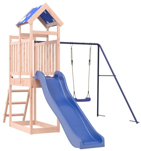 vidaXL Spielturm, Klettergerüst mit Schaukel Rutsche Leiter, Kinder Kletterturm Spiel-Zubehör für Garten, Holz Spielplatz Spielhaus, Massivholz Douglasie