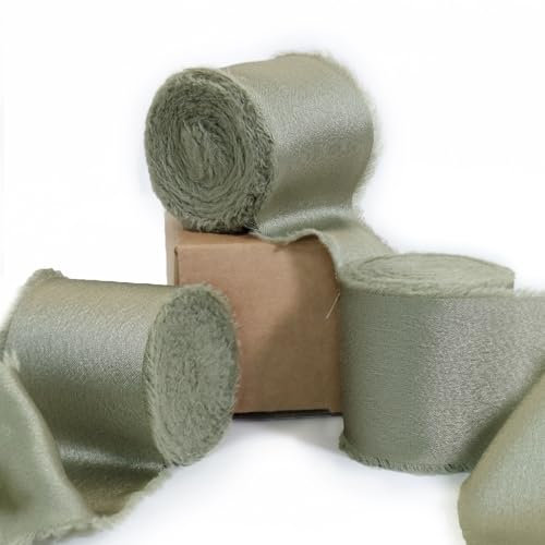 Ligtmor Geschenkband silk ribbon Satinband 3,8cm x 13,5m chiffonband Schleifenband Stoffband Hochzeit Seidenband - Olivgrün