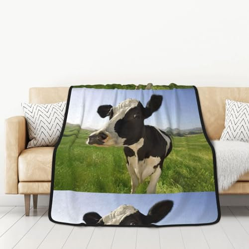 GRatka Decke, 127 x 152 cm, doppelseitige Decke, Reisedecke, weiche Decke für Schlafsofa,Kühe auf der Weide